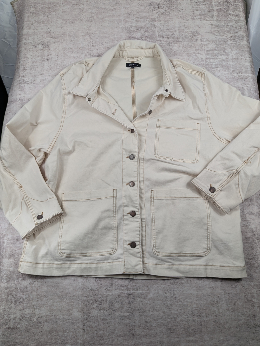 Well Worn Cream Utility Jacket with Patch Pockets